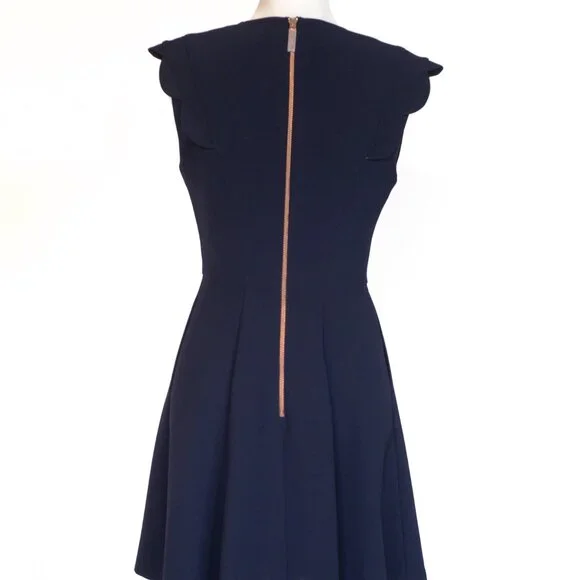 Ted Baker Triksi Scallop-Trim Skater Dress in Navy - Picture 4 of 5